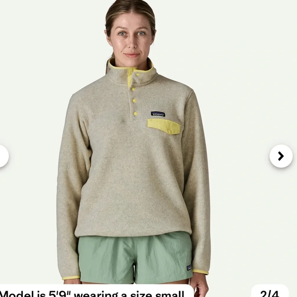 Patagonia Oatmeal Heather Fleece Pullover with Yellow Accents - Picture 3 of 7